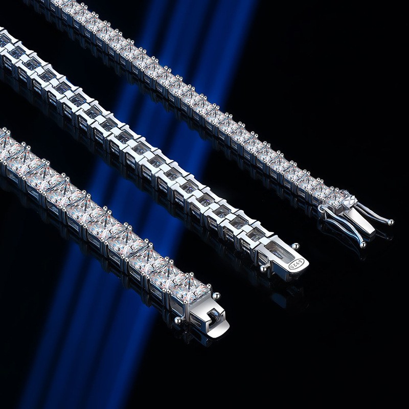 2-5MM Full Princess Cut Moissanite Tennis Bracelet 925 Sterling Silver Chain