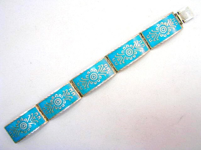 Enamel Bracelet Sterling Silver 925 Art Plata Hecho En Mexico Circa 1950