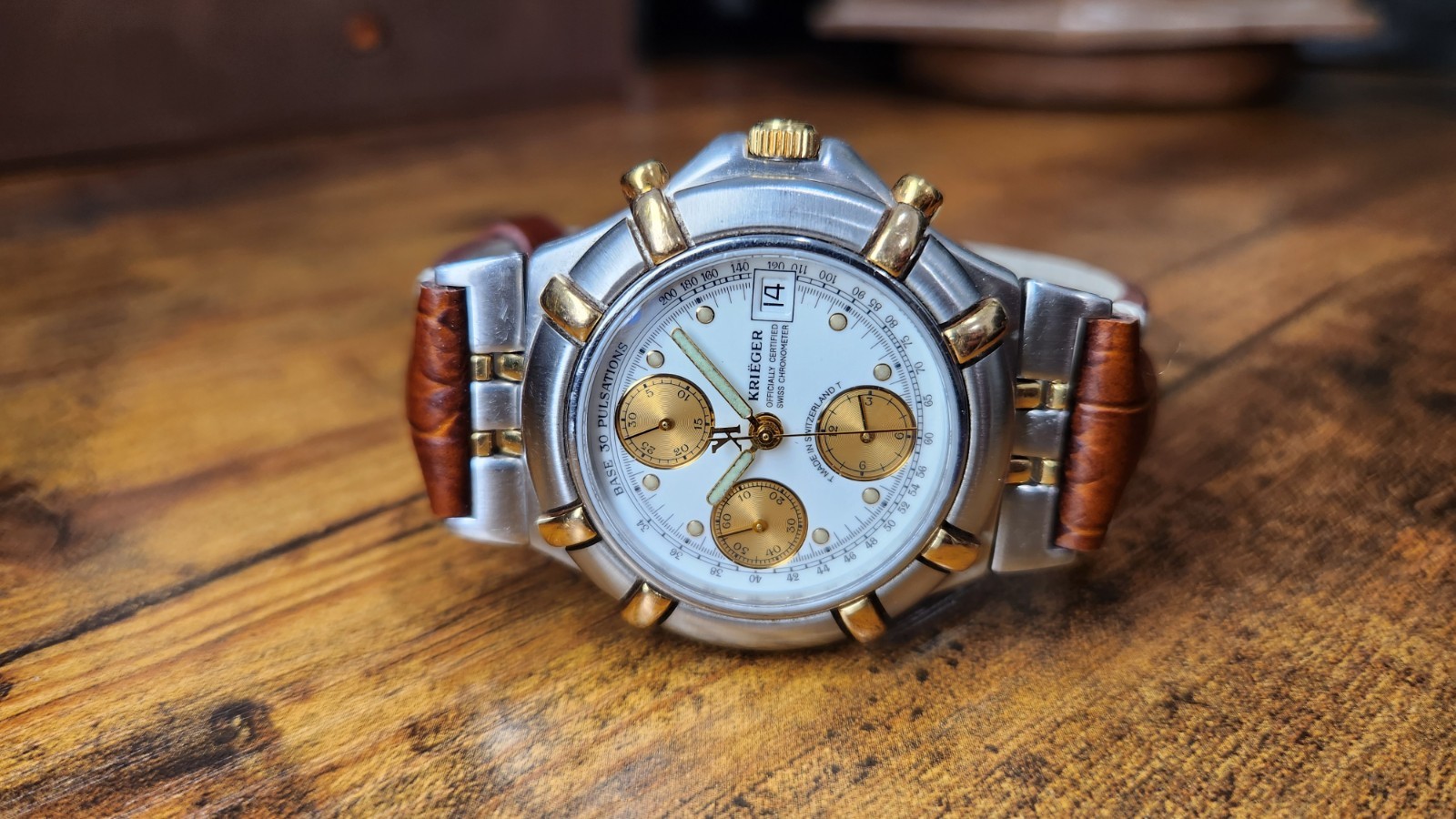 Krieger Chrono Luxury Vintage Watch 18k Gold and Steel – RARE
