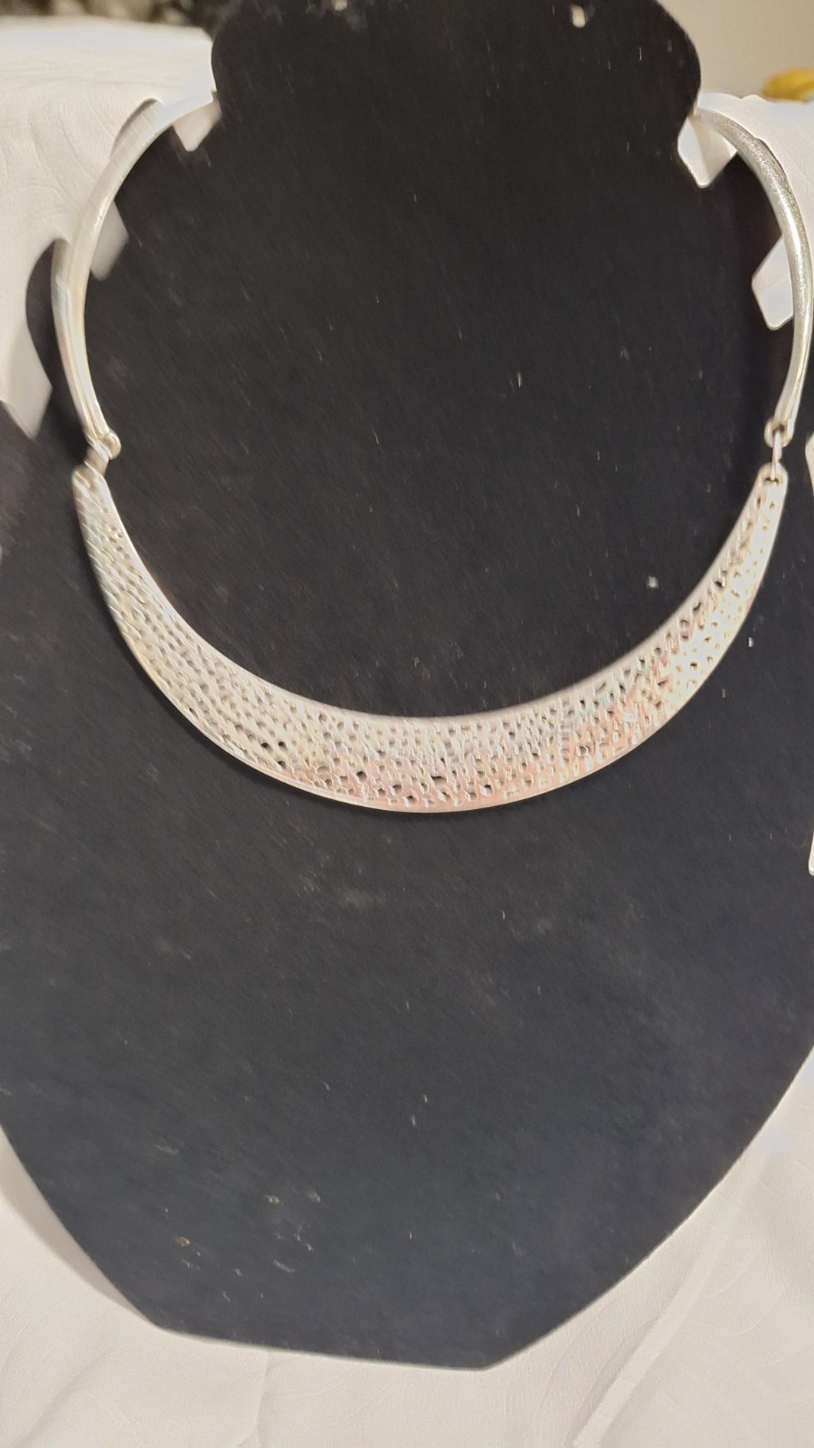 Silver Tone Crescent Collar Statement Necklace Adjustable Extender Lobster
