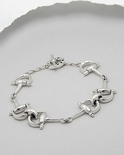 Solid Sterling Silver Horses Bell Stirrup Link Bracelet 14mm Wide 7″ 15.7g