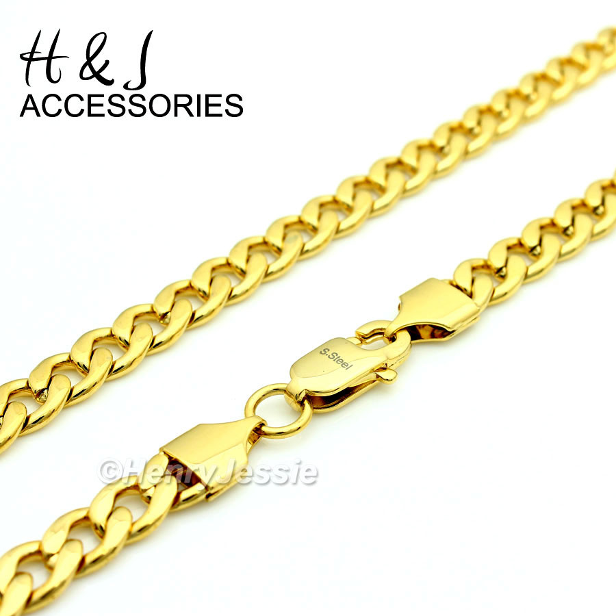 18-40″MEN Stainless Steel 6mm Gold Plated Cuban Curb CZ Lion Head Pendant*GP109