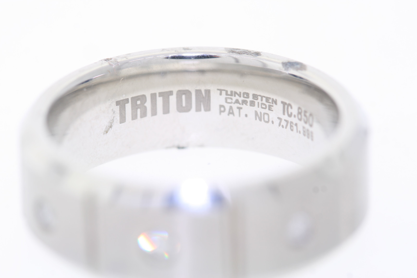 Triton 8mm White Tungsten .10ctw Diamond Accent Vertical Grooved Band Ring