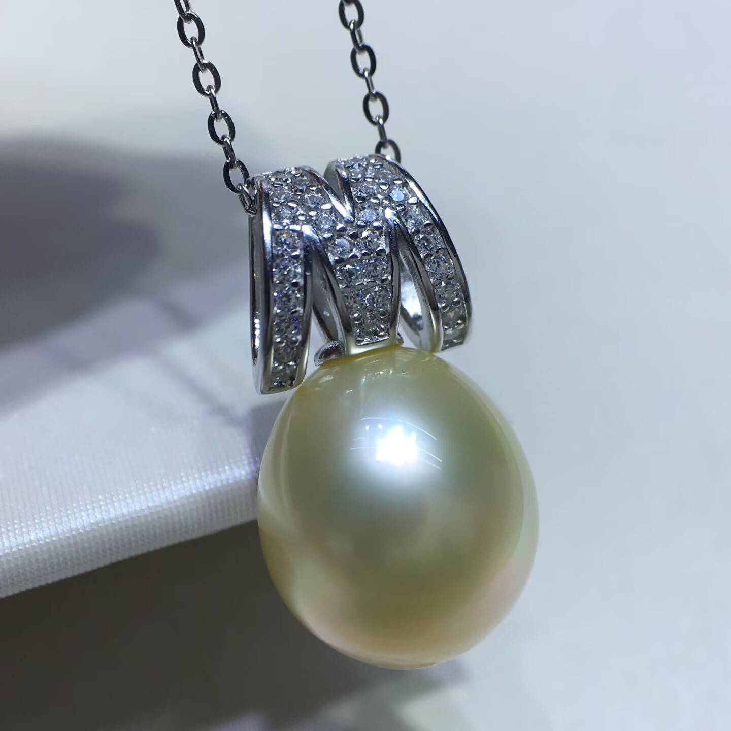 CLASSIC HUGE 11-12mm south sea oval gold pearl pendant 925s(mr)