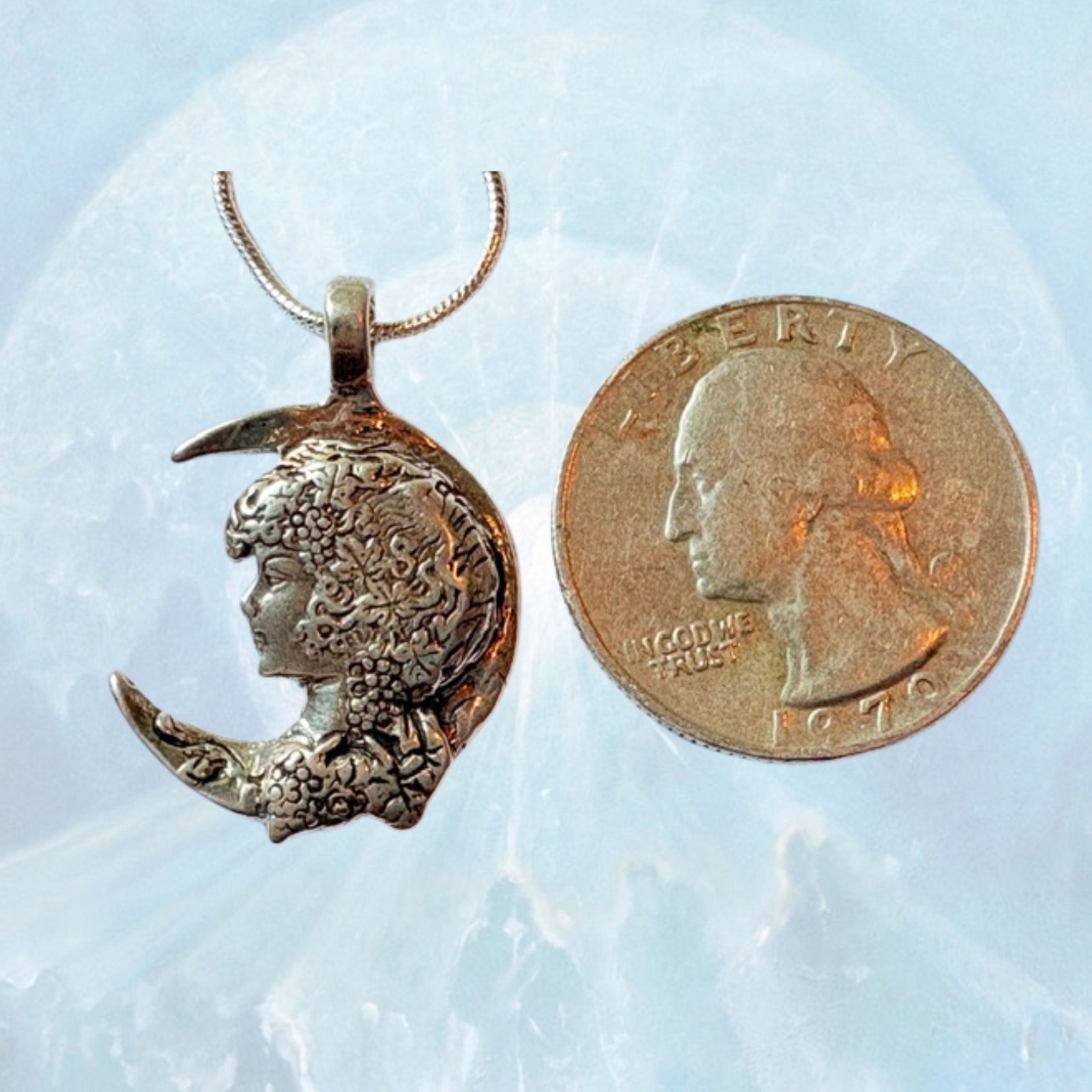 Cameo Lady in sterling w/ 20 in chain Moon Goddess handmade by JKL 377