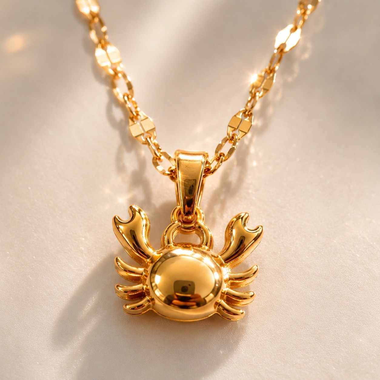 Gold Plated Crab Necklace – Pendant, Minimalist Astrology Jewelry, Adjustable