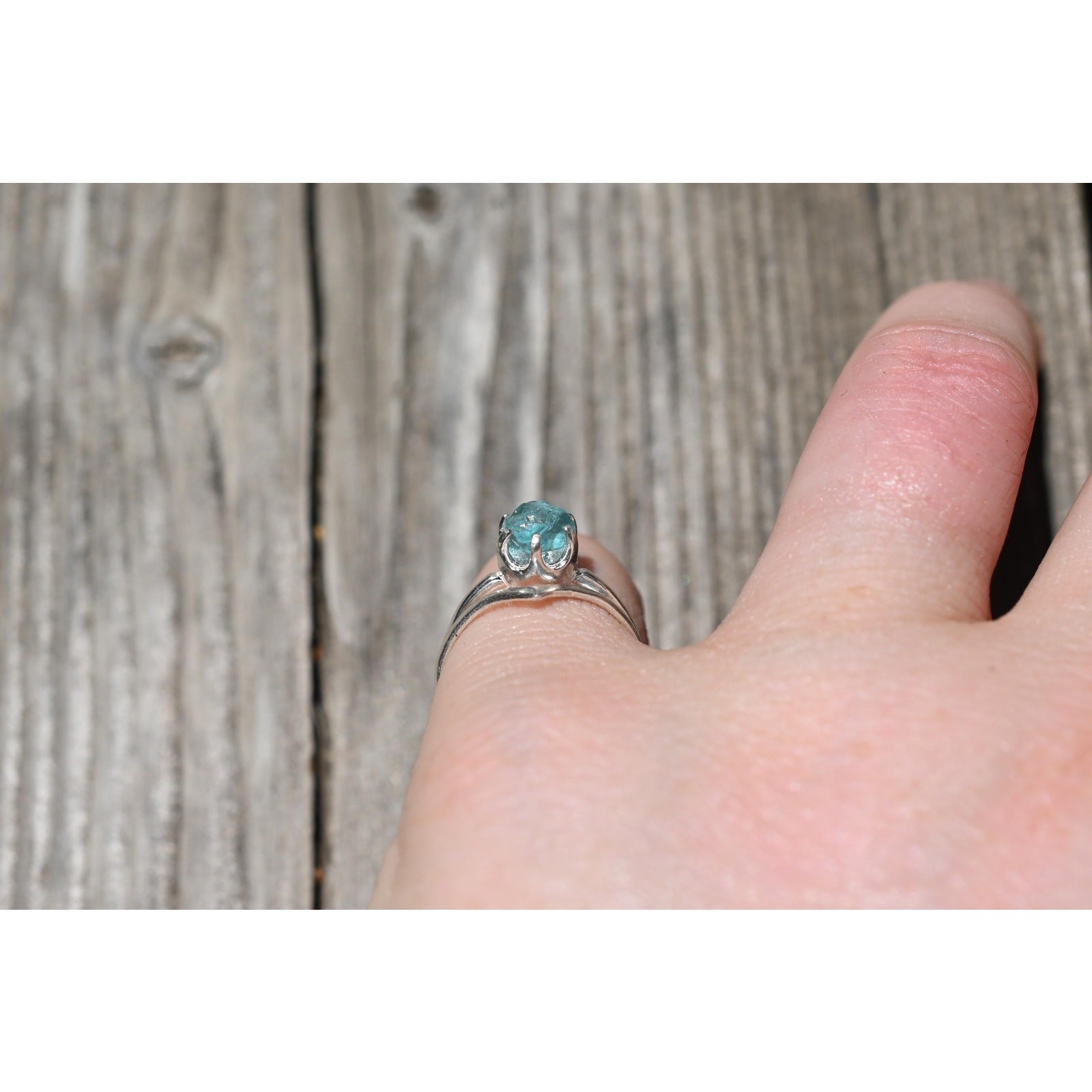 Aquamarine ring set, raw crystal ring sterling size 3 4 5 6 7 8 9 10 11 12 13