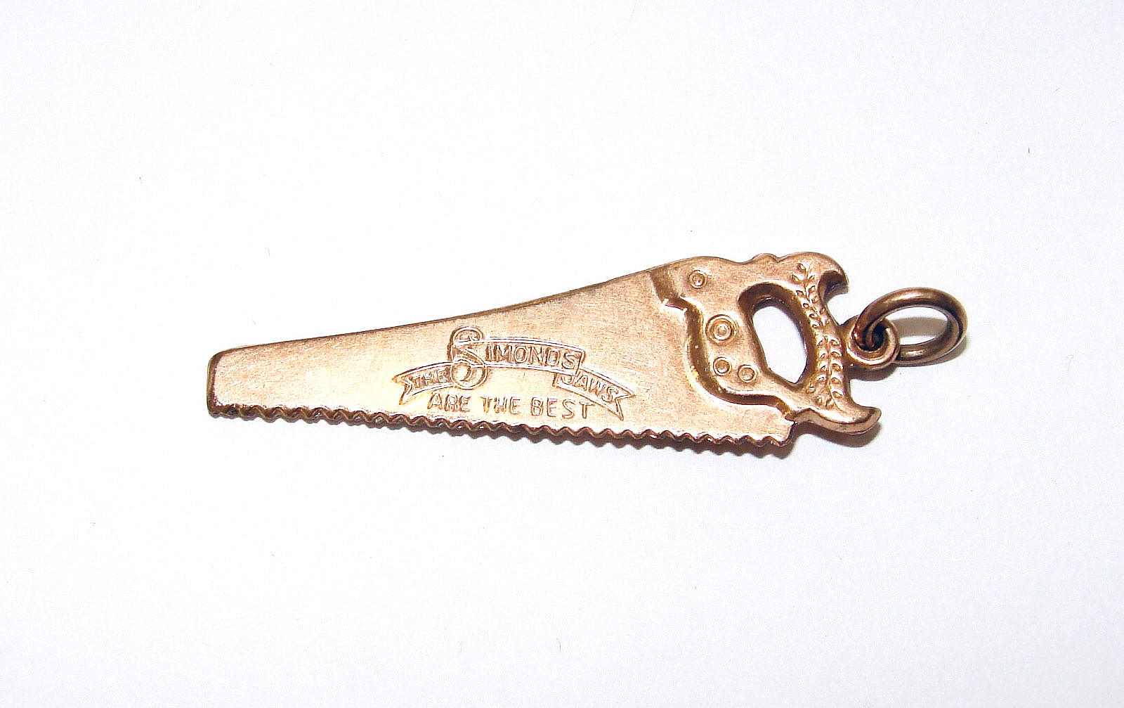 ANTIQUE ROSE GOLD POCKET WATCH FOB ADVERTISING SIMONDS SAW CO. PENDANT TOOL RARE
