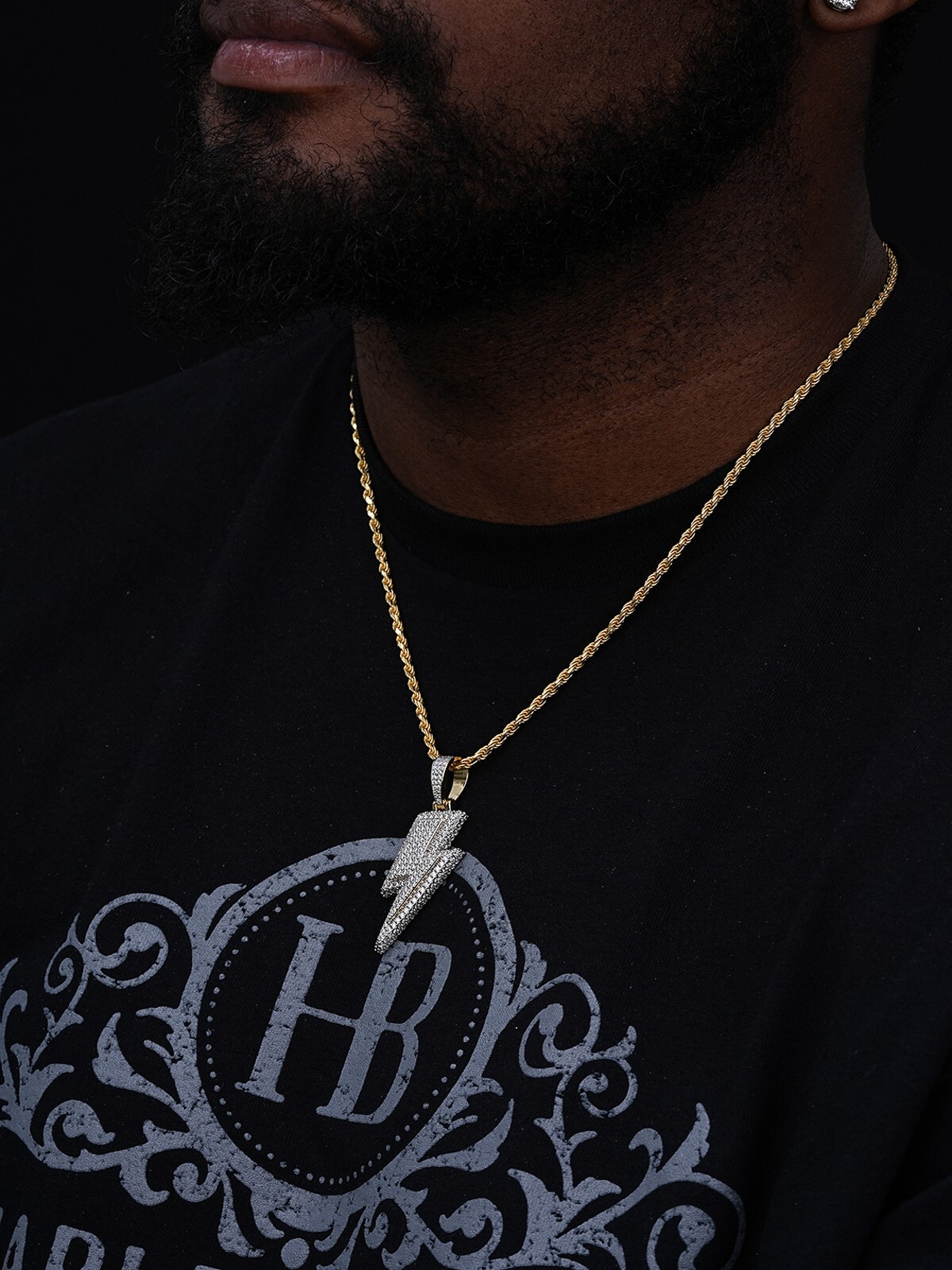 VVS MOISSANITE Iced Hip Hop Real Silver / Gold Lightning Bolt Necklace Pendant