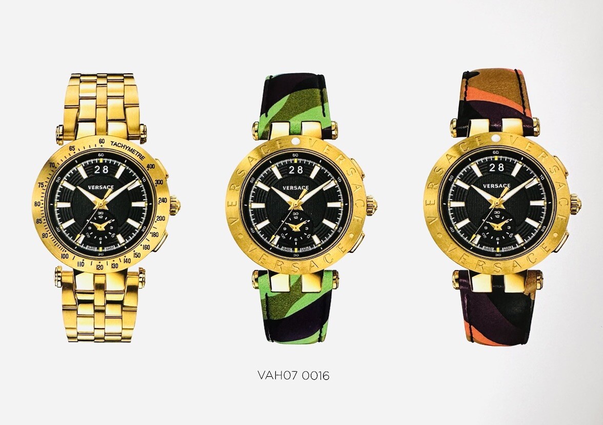 VERSACE WATCH STRAP , VAH , BLACK + YELLOW STITCHING YELLOW , TONGUE BUCKLE