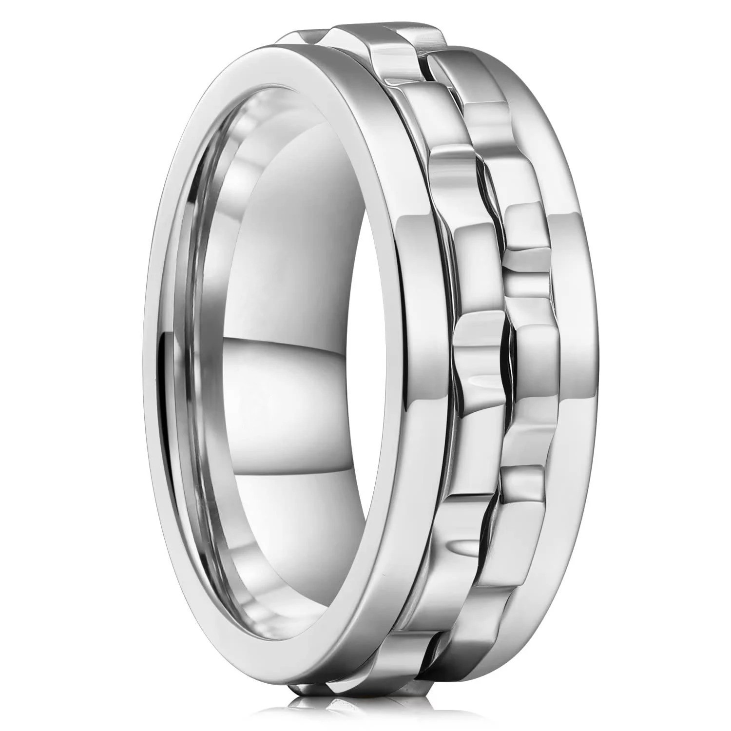 Anti Stress Stainless Steel Ring For Men Gear Chain Rotating Anxiety Relief