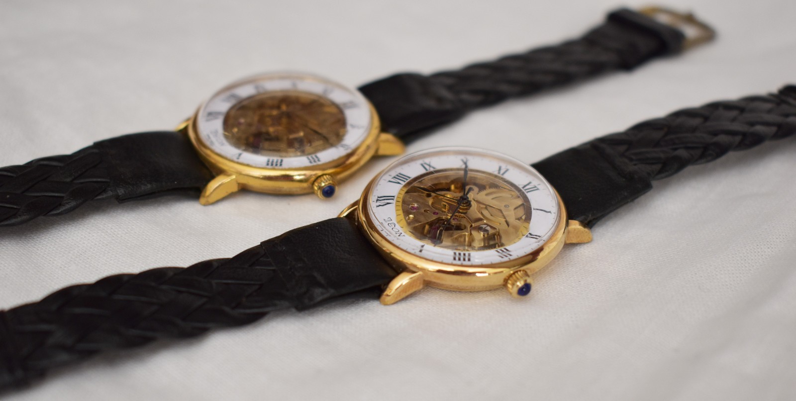 2 x Zeon Manual Wind “Swiss Made” Roman Numeral Skeleton Dress Watches