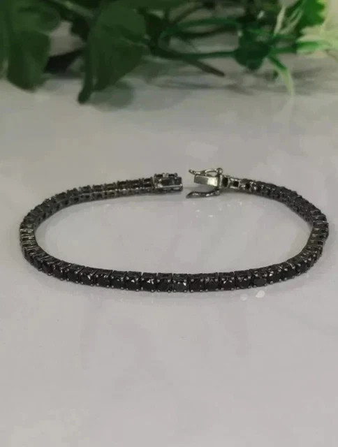 8Ct Round Cut Black Lab Created Men’s Tennis Bracelet 14K Black Gold Plated