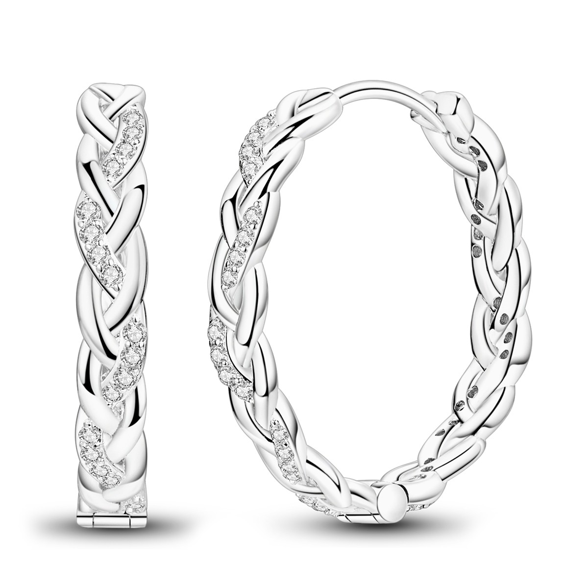 LAZA Original Sparkling Woven 925 Sterling Silver Hoop Earrings CZ Women Jewelry