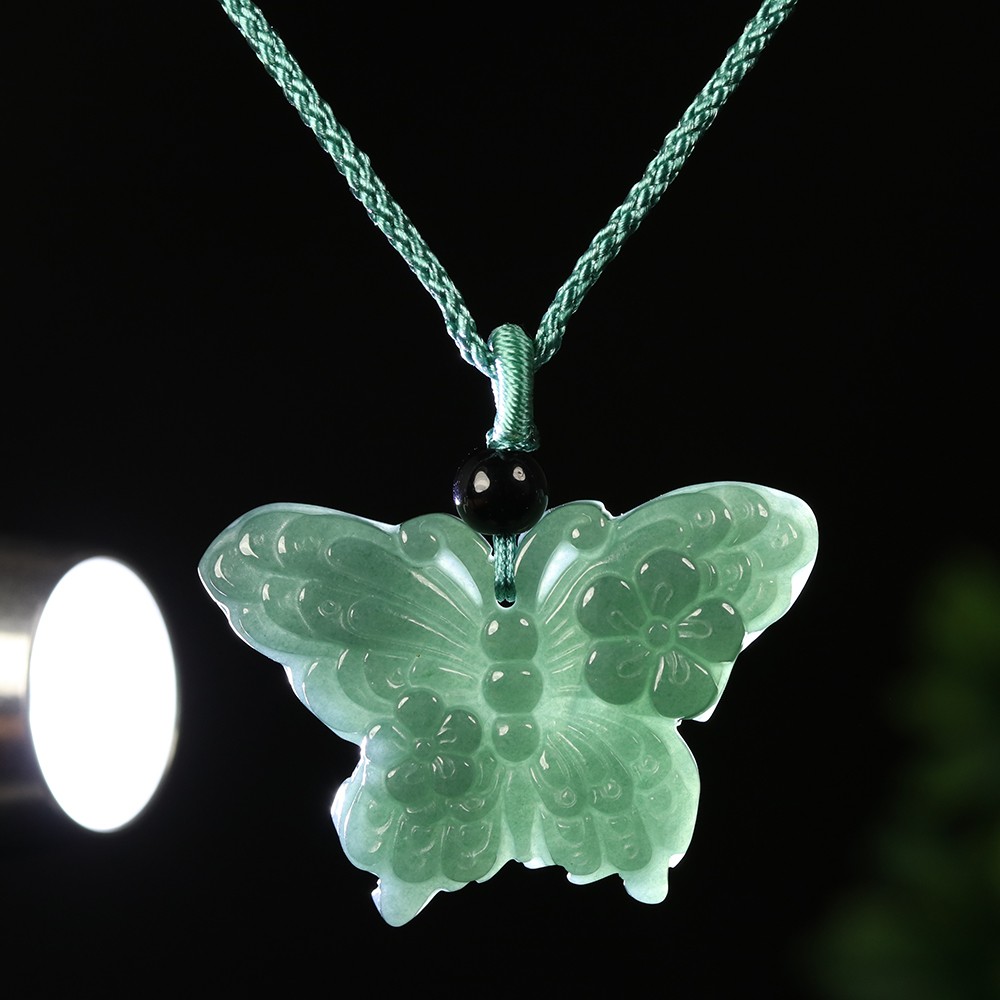 Certified Grade A 100% Natural Green Jadeite Jade Pendant Hand-carved Butterfly