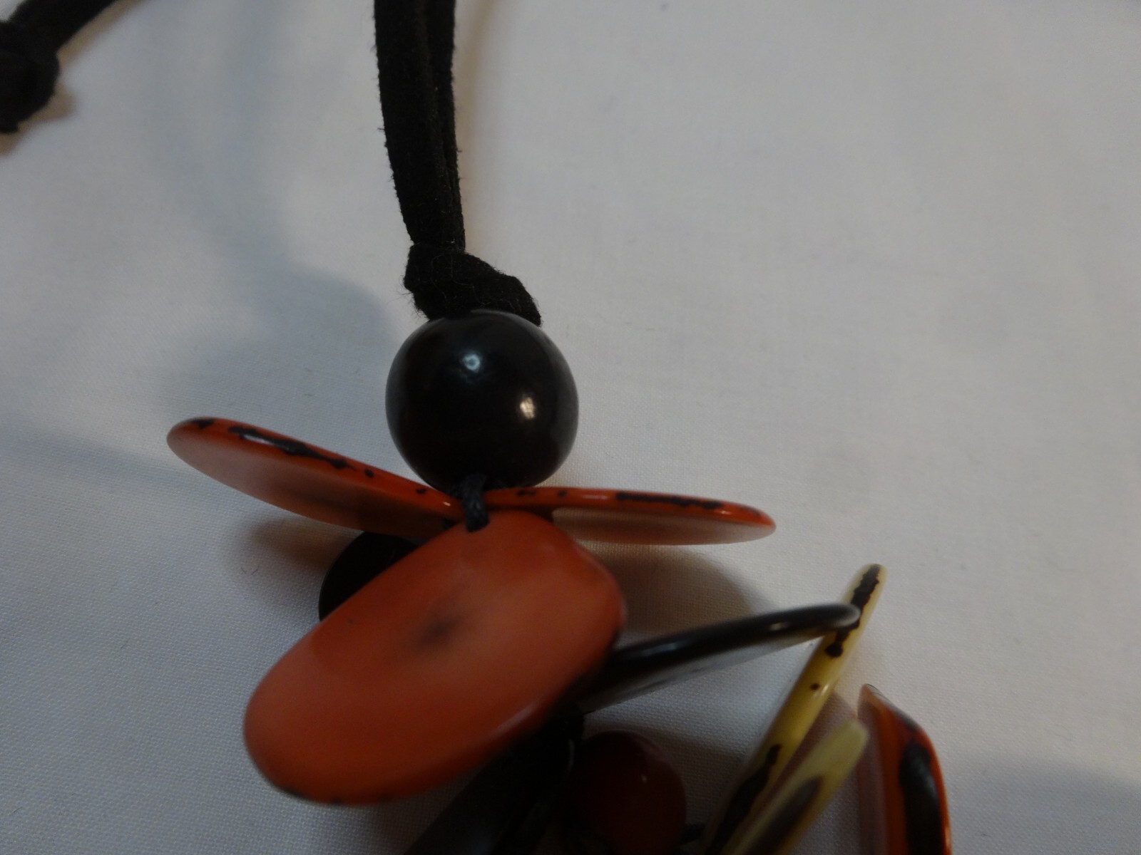 Stunning Acrylic Peach Cream Black Petal Beads Leather Cord adjustable via Slide