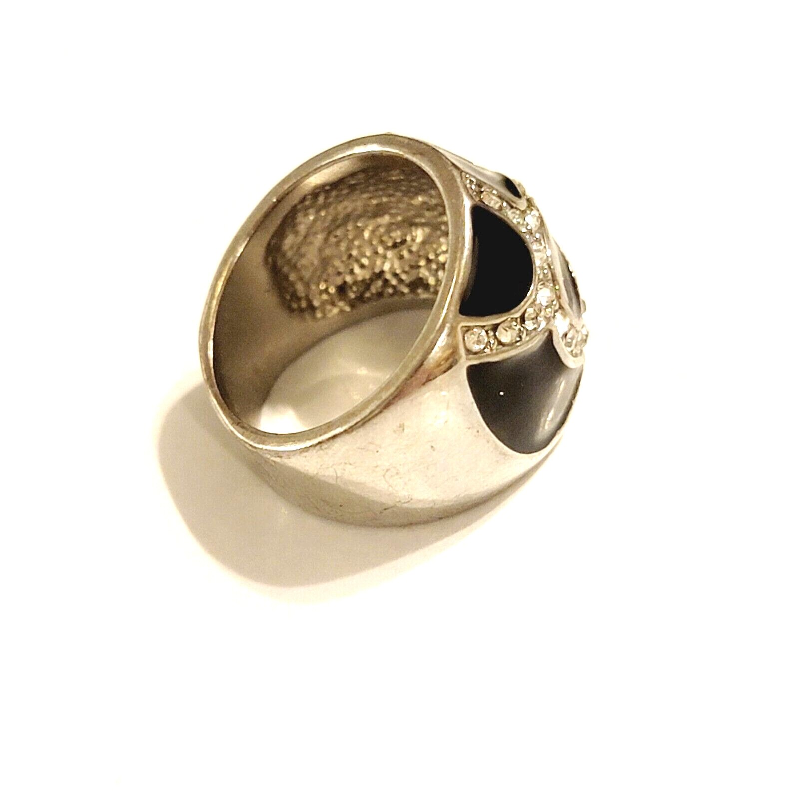 Modernist Black Enamel Rhinestone Ring Size 6.5 Contemporary Jewelry r-38