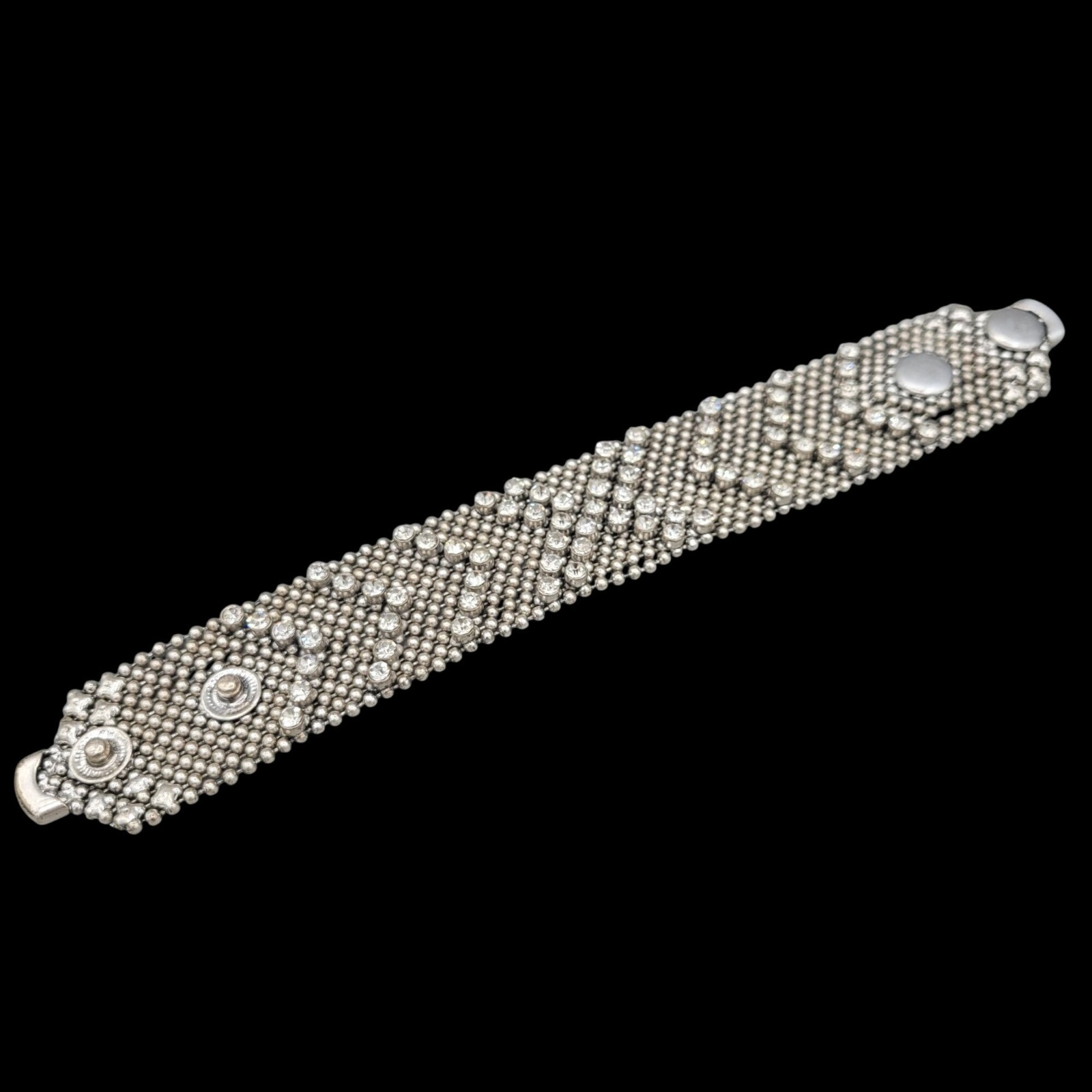 Liquid Metal Mesh Bracelet Silver With Cubic Zirconia Stones Adjustable Snaps