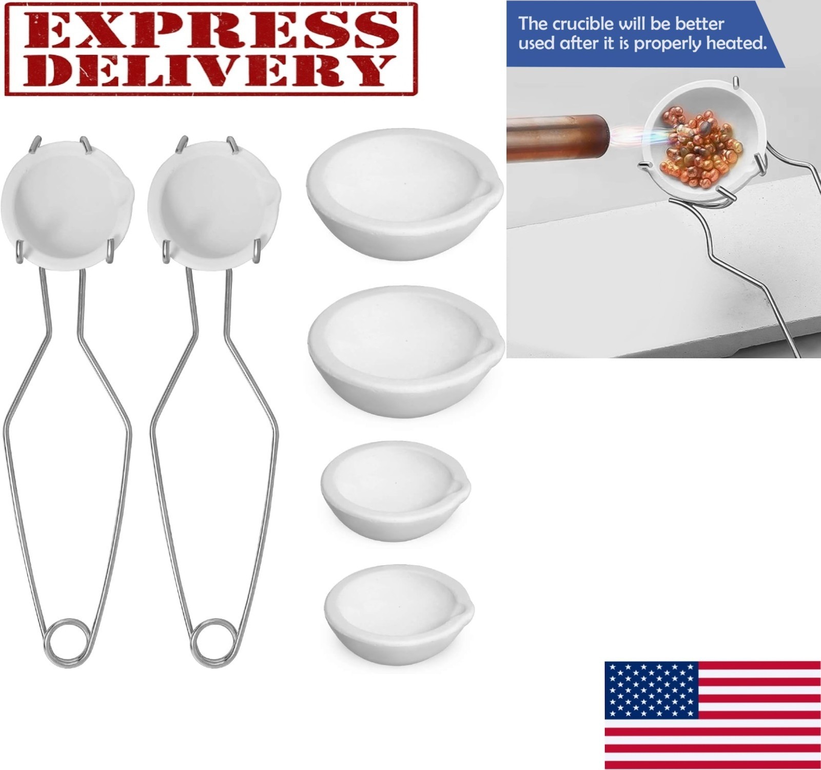8 Crucibles For Melting Metal Kit Gold Silver Copper Ceramic Quartz With Handles