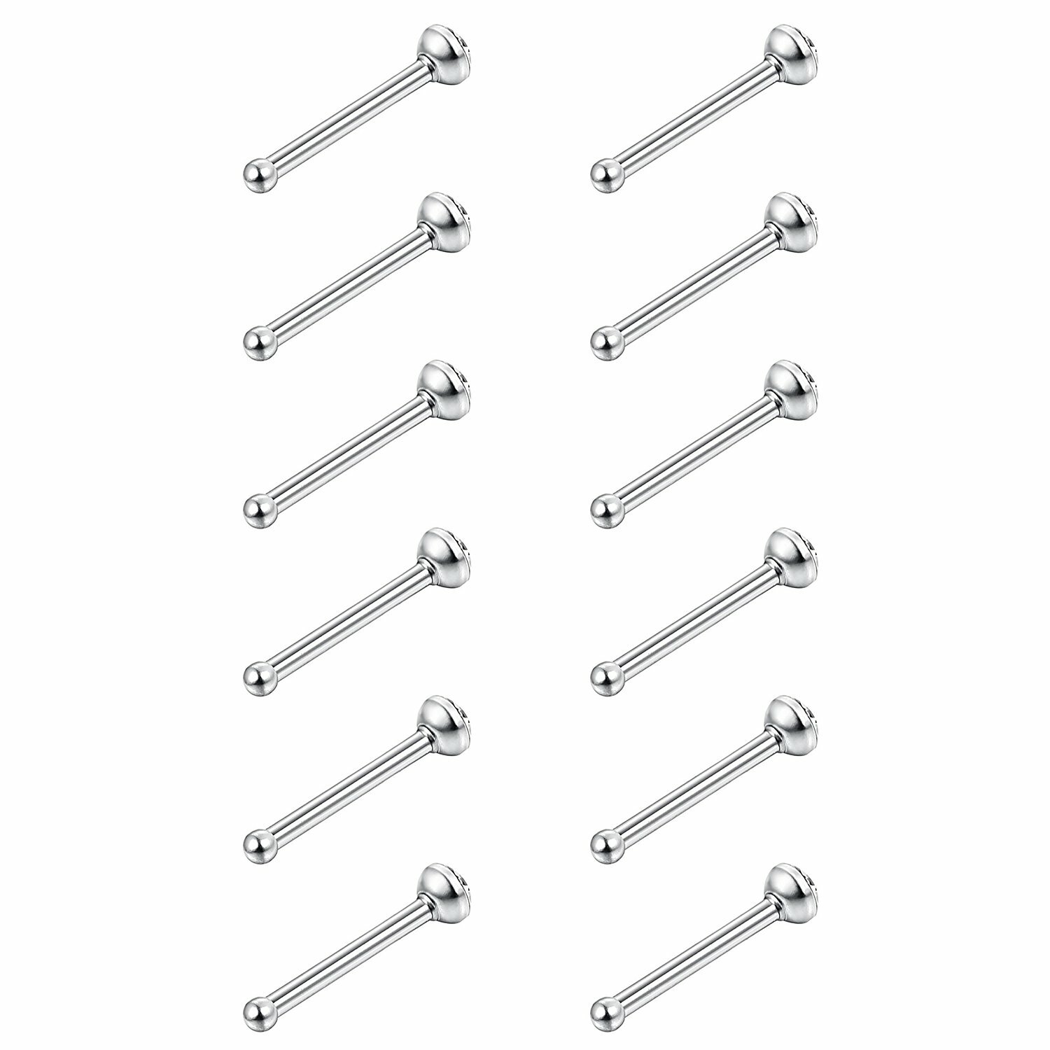 60 PCS Stainless Steel CZ Nose Studs Rings Bone Piercing Pin Body Jewelry 22G