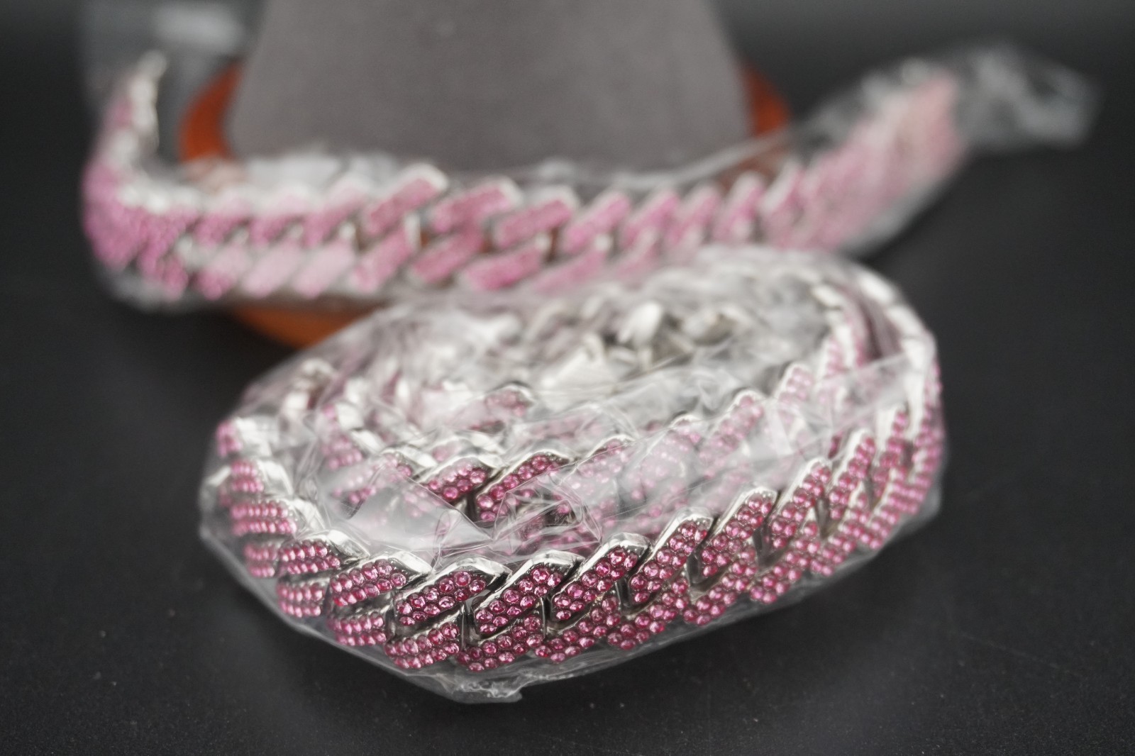 Neckless – Silver Stainless W/Pink CZ Stones 10mm 8″ Brac 22″ Neck (NEW) Wrapper