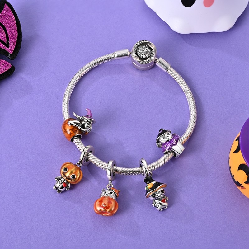 MULA 925 Sterling Silver DIY Charm CZ Pumpkin Doll Pendant for Women Bracelet