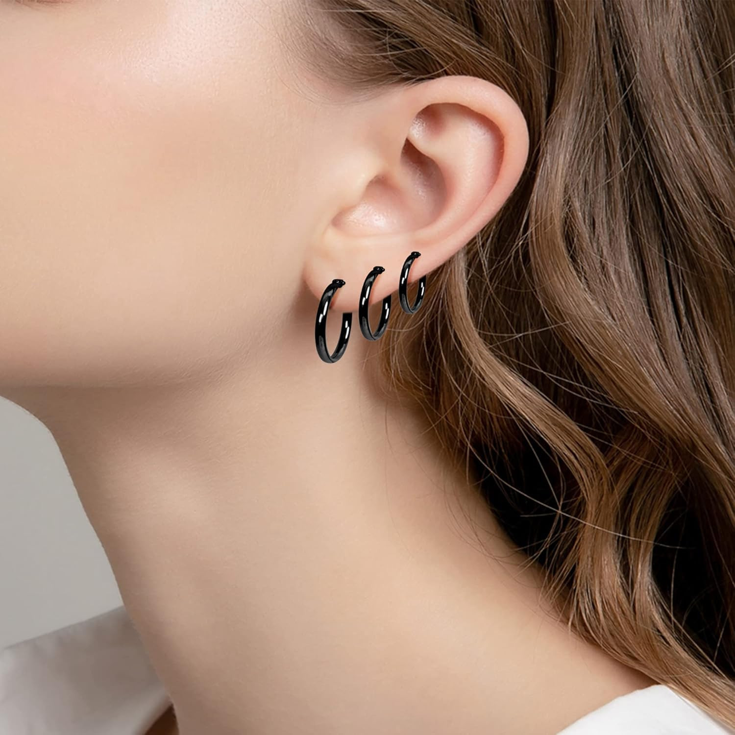 3 Pairs Stainless Steel Hoop Earrings Set for Women Mens Black Silver Gold Small
