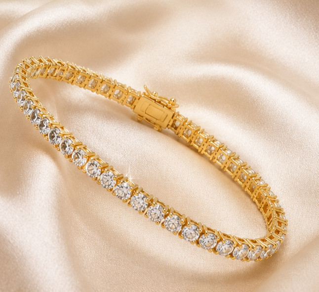 10CT Round Cut Simulated Diamond Tennis Bracelet Push Lock 14kYellow Gold Plated