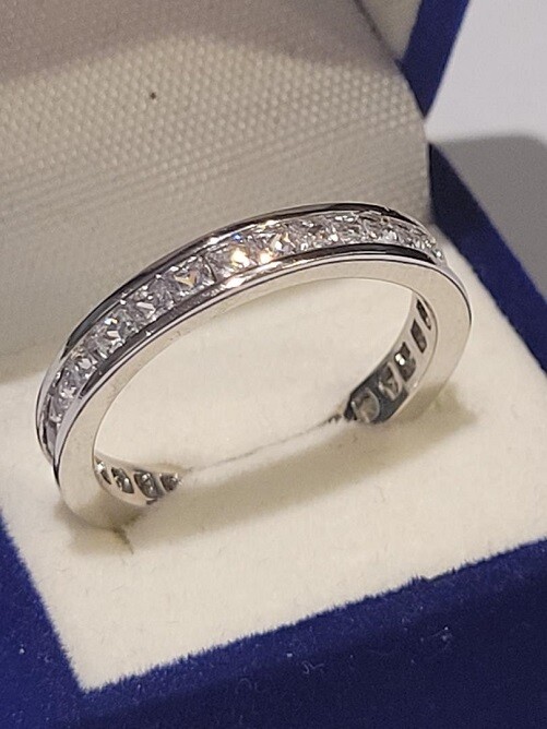 CLEARANCE Princess cut LC Moissanite Eternity Band Wedding Ring 925 Sterling