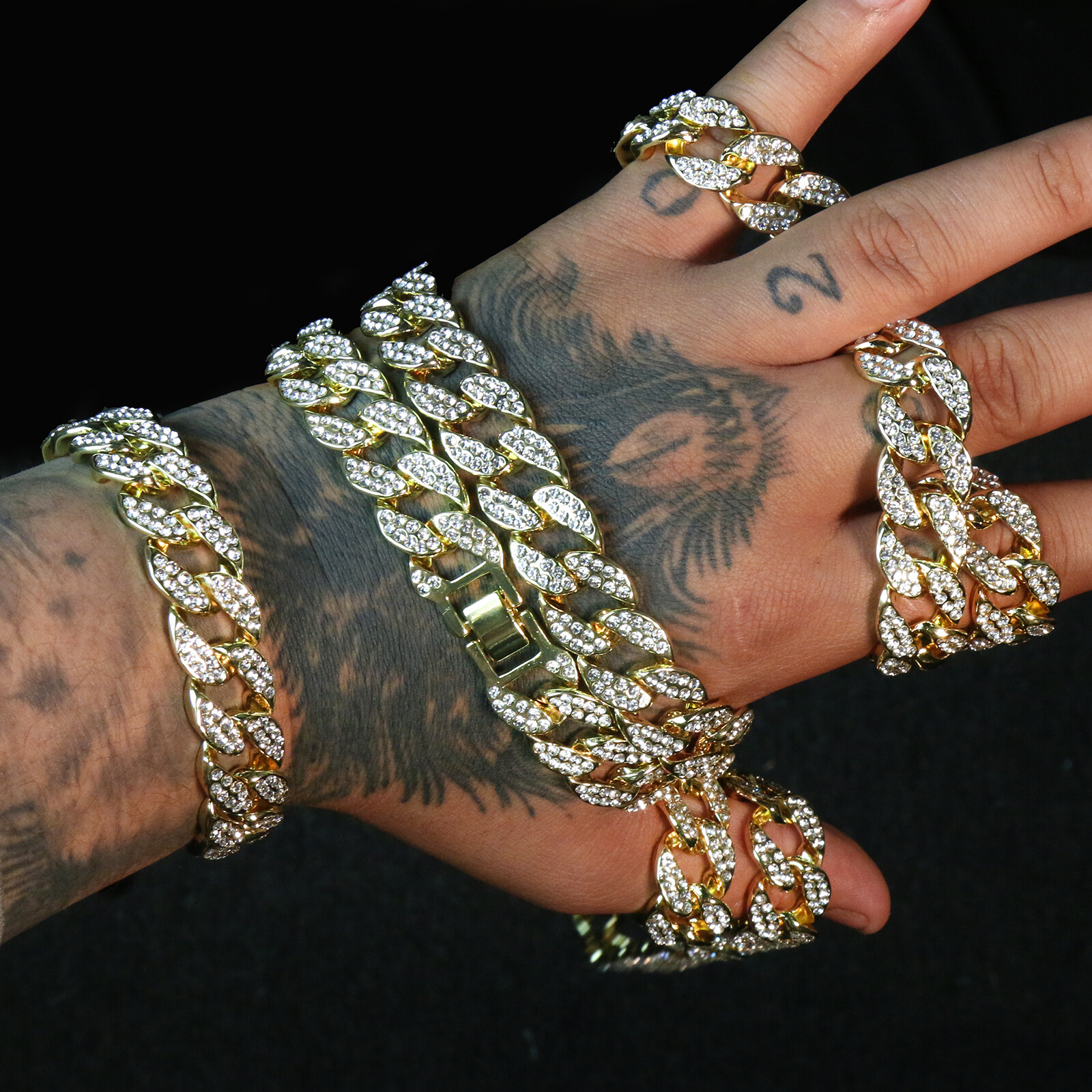 Iced Cubic-Zirconia Miami Cuban Choker Link Chain Hip-Hop Men’s Gold Plated
