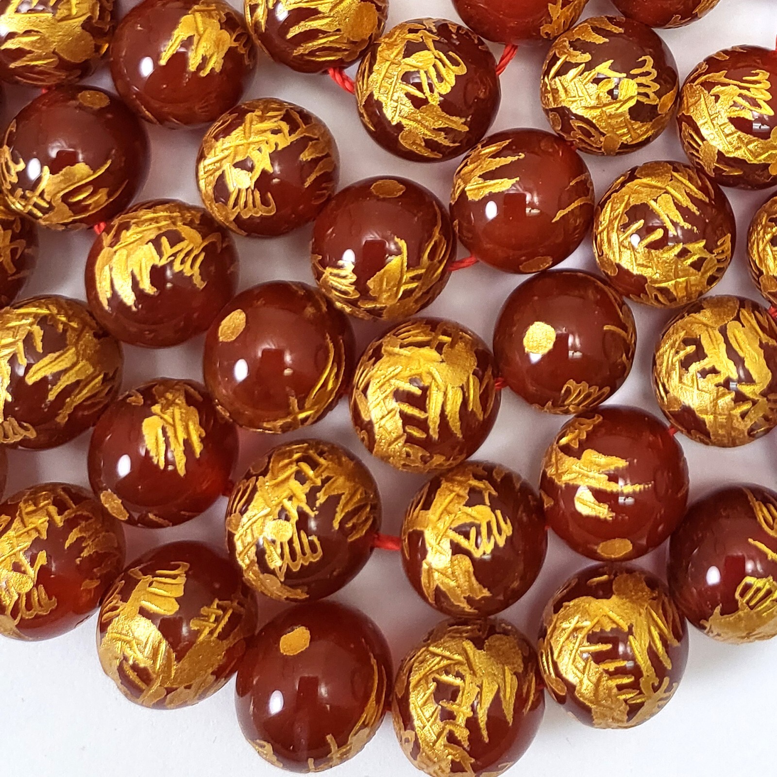 Natural Carnelian w Curved Gold Dragon Ball Round Beads 10mm 12mm 14mm
