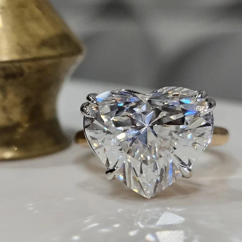 5.00Ct EF/VS1 Heart Lab Grown Diamond Solitaire Wedding Ring 14K Yellow Gold IGI