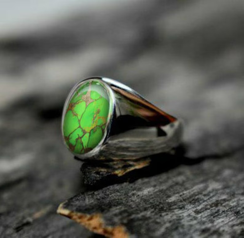 Solid 925 Sterling Silver AA Natural Copper Turquoise Gemstone Men’s Unisex Ring