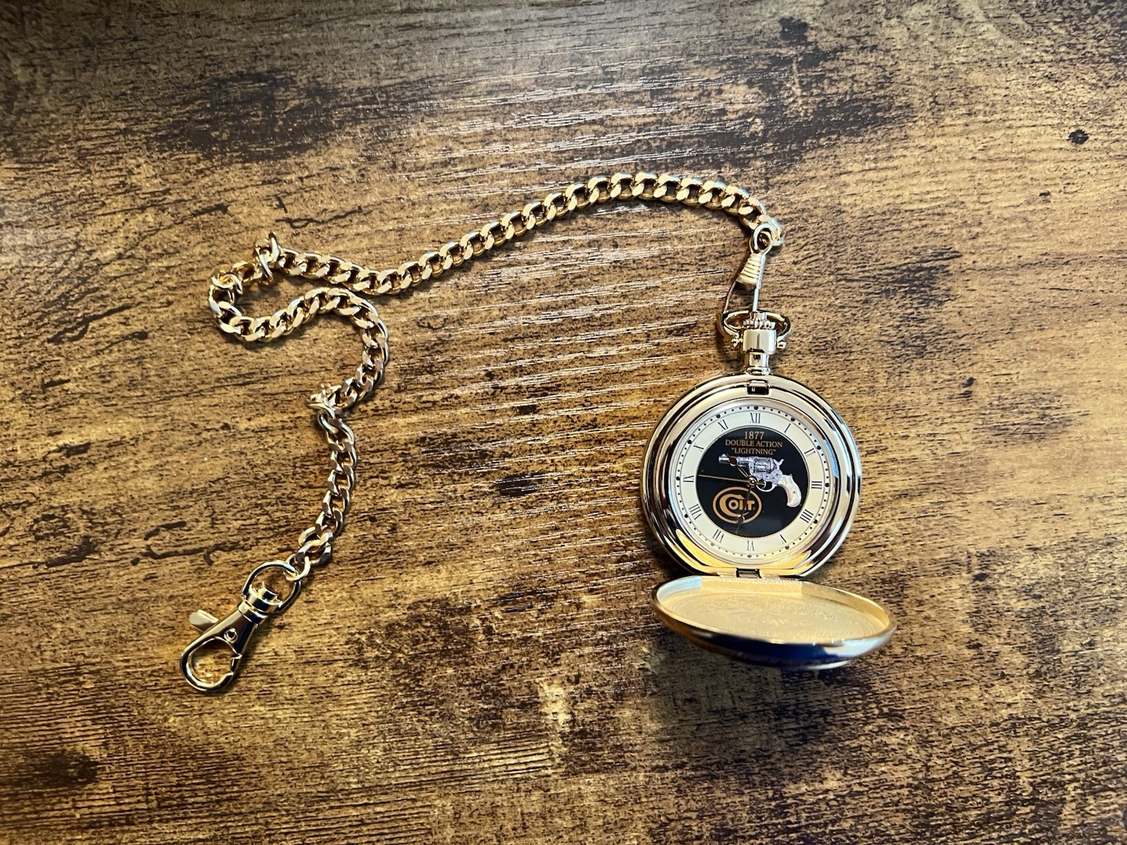 Franklin Mint Colt Army Peacemaker Action .45 Caliber Pocket Watch & Case