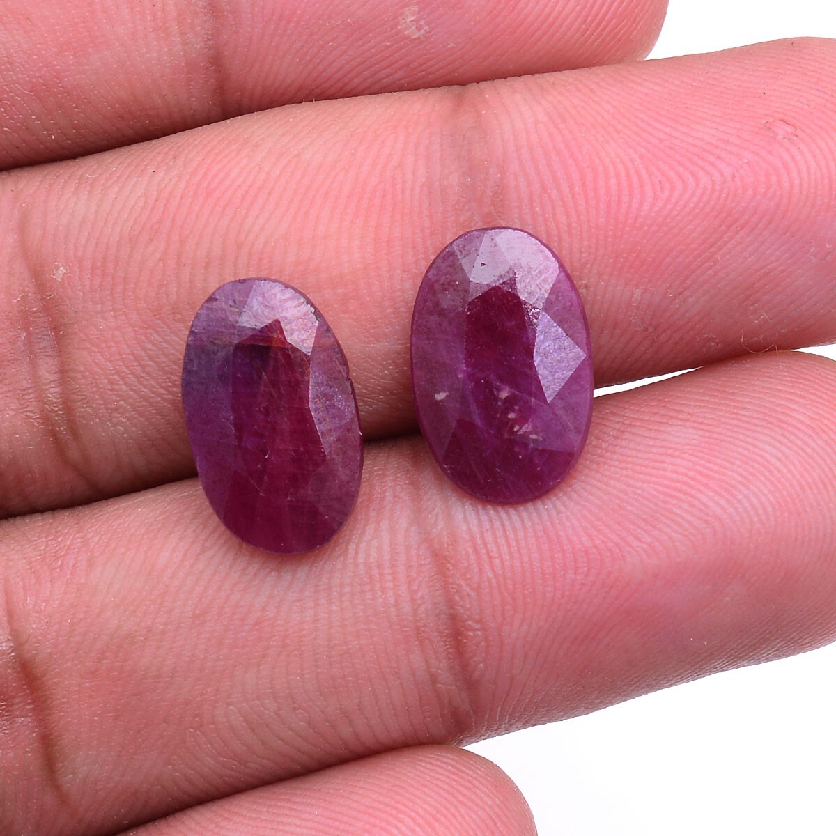 2 Pcs Natural African Ruby Unheated 14.48mm-14.60mm Oval Faceted Cut Gemstones