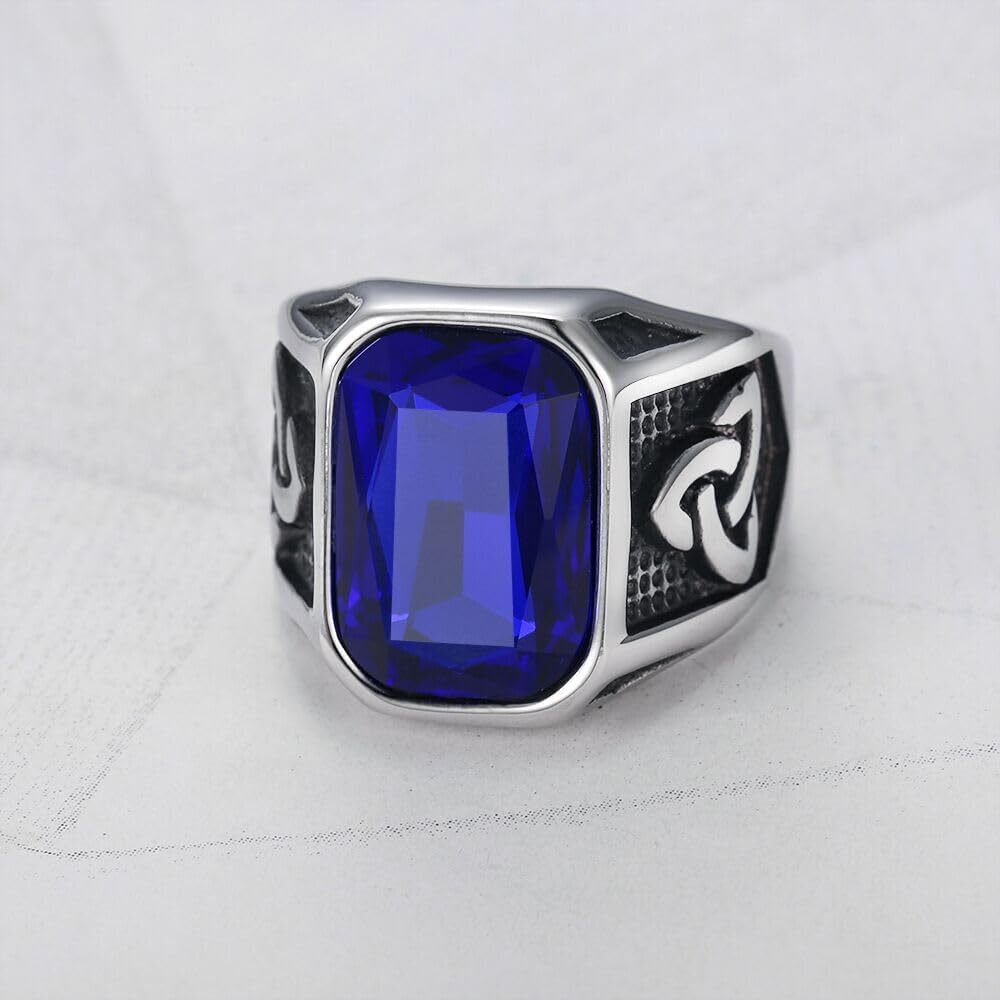 Creative Cool Personality Men’s Red Gem Ring Viking Titanium Steel Trend Jewelry