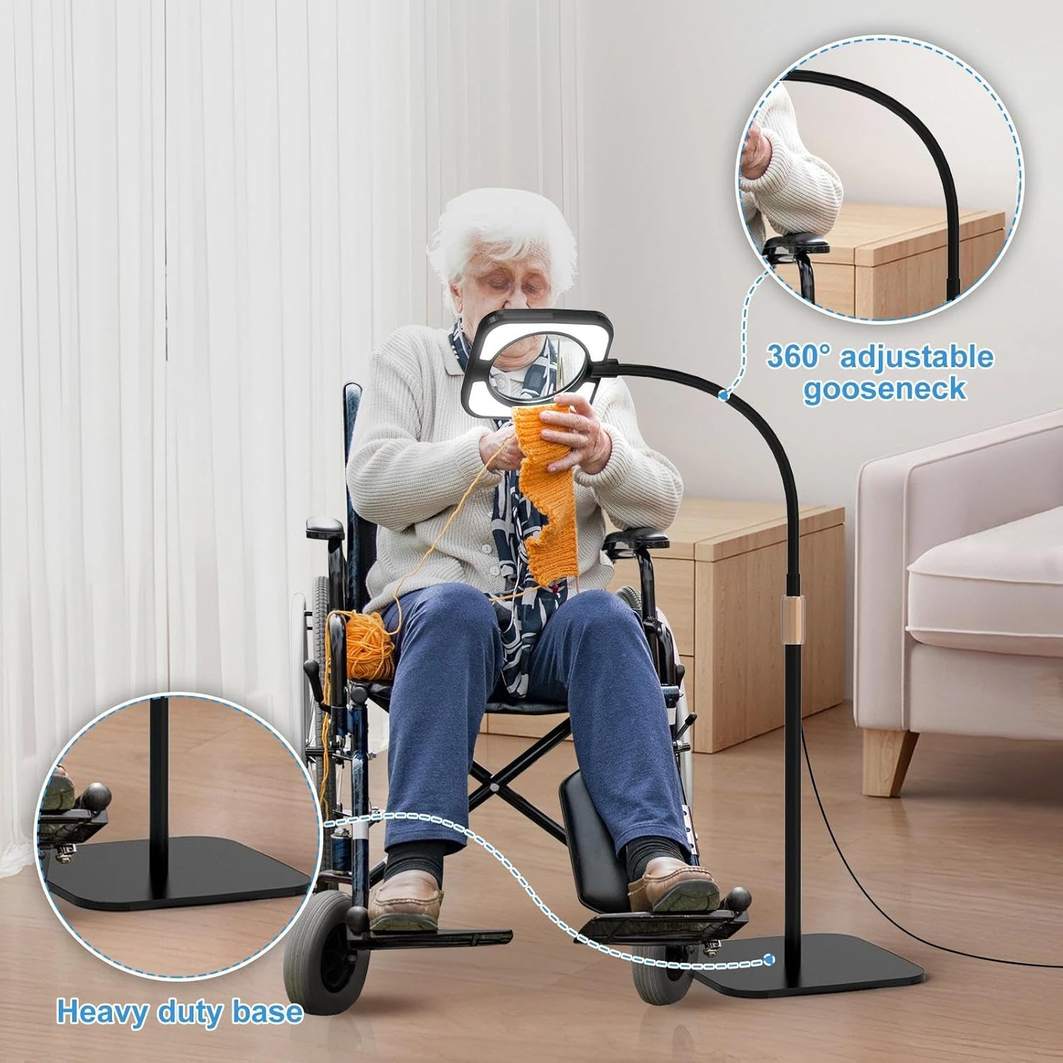 10X Large Floor Magnifying Glass with Light and Stand, 54 LED Flexible Gooseneck