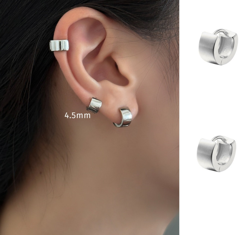 Women Girl Wide Band Small 925 Sterling Silver Plain Huggie Hoop Earrings A33