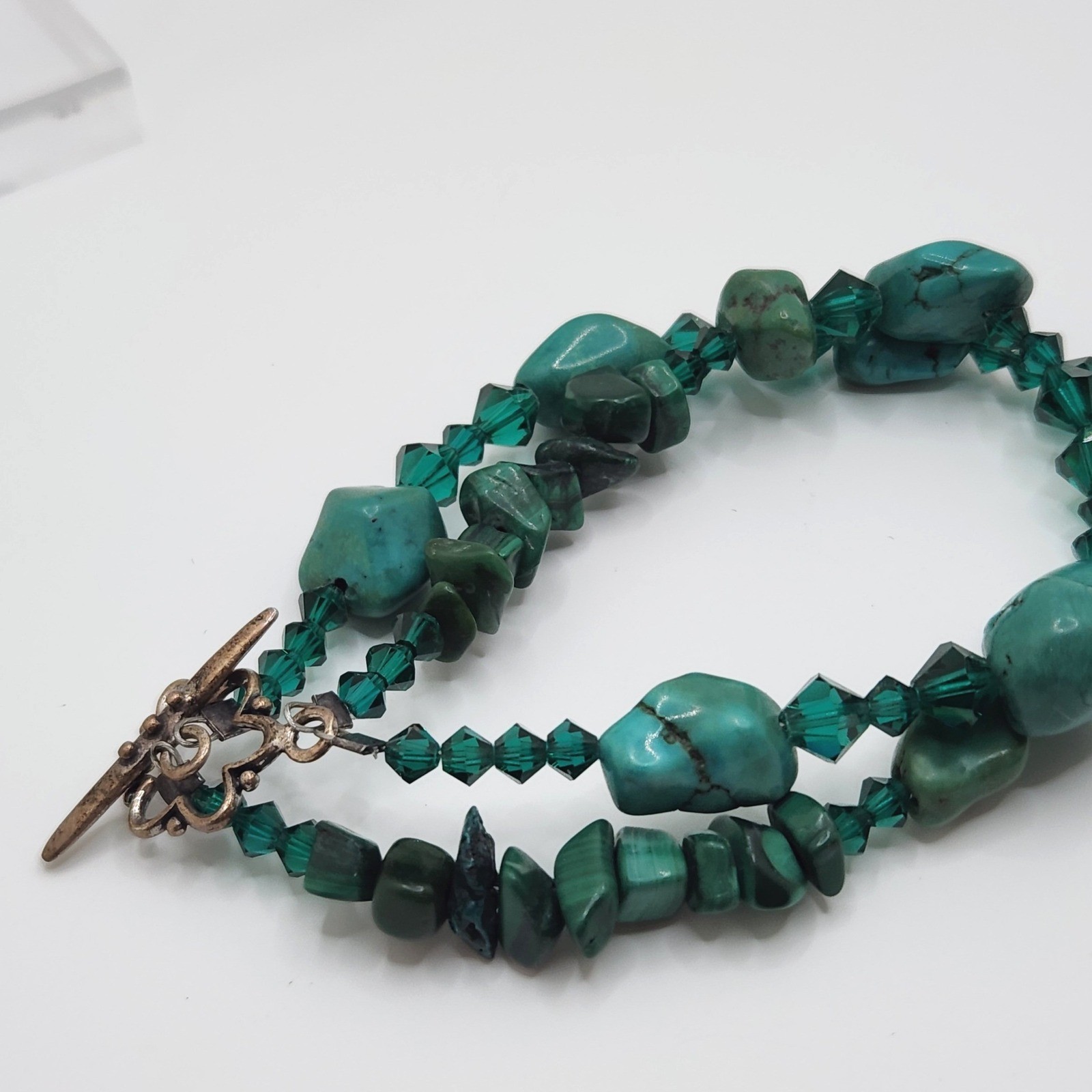 Boho Turquoise Malachite 925 Sterling Silver Bracelet Earrings Set Green Glass