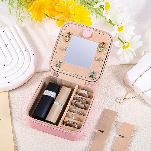 Travel Jewelry Case for Women Girls Daughter Birthday Gift from Mom Dad A Pink
