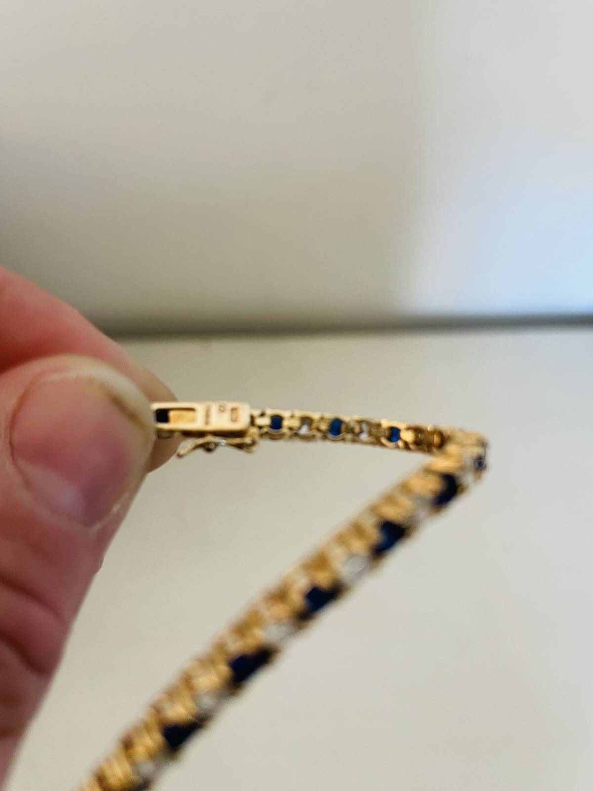 925 Sterling Silver Gold Plated Blue Clear Stone Tennis Bracelet 4mm