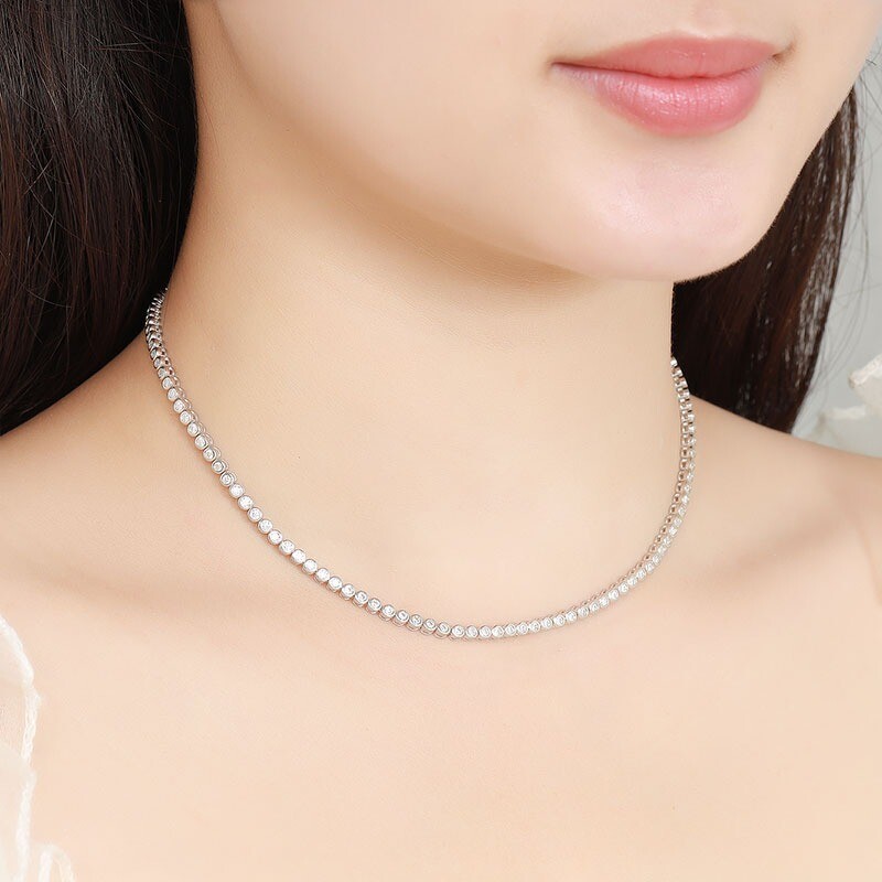 2mm D Color VVS1 Moissanite Bubble Tennis Chain Necklace 925 Sterling Silver