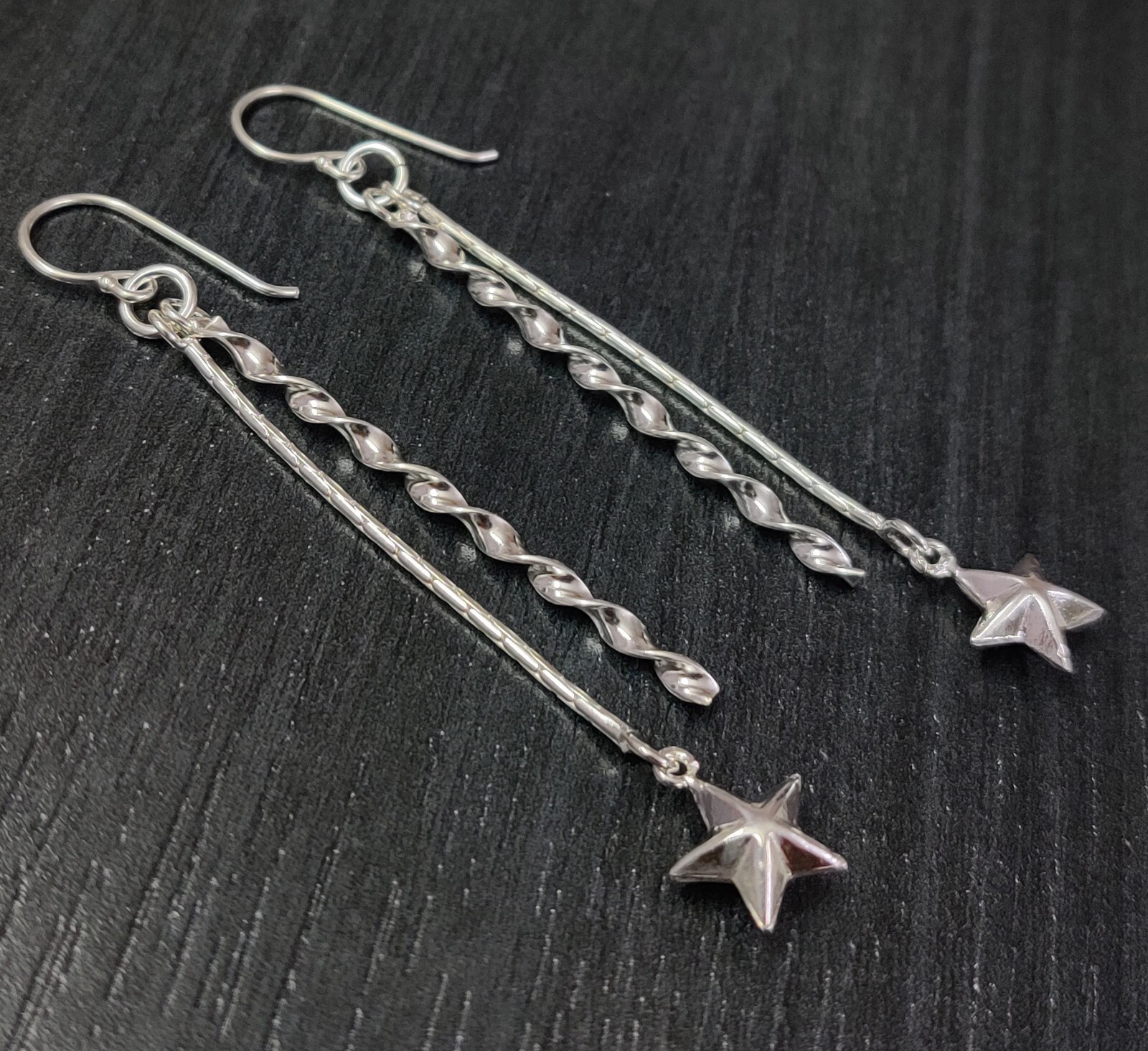 925 Silver Spiral Star Dangle Earrings Long Twisted Drop Boho Style Gift 76MM