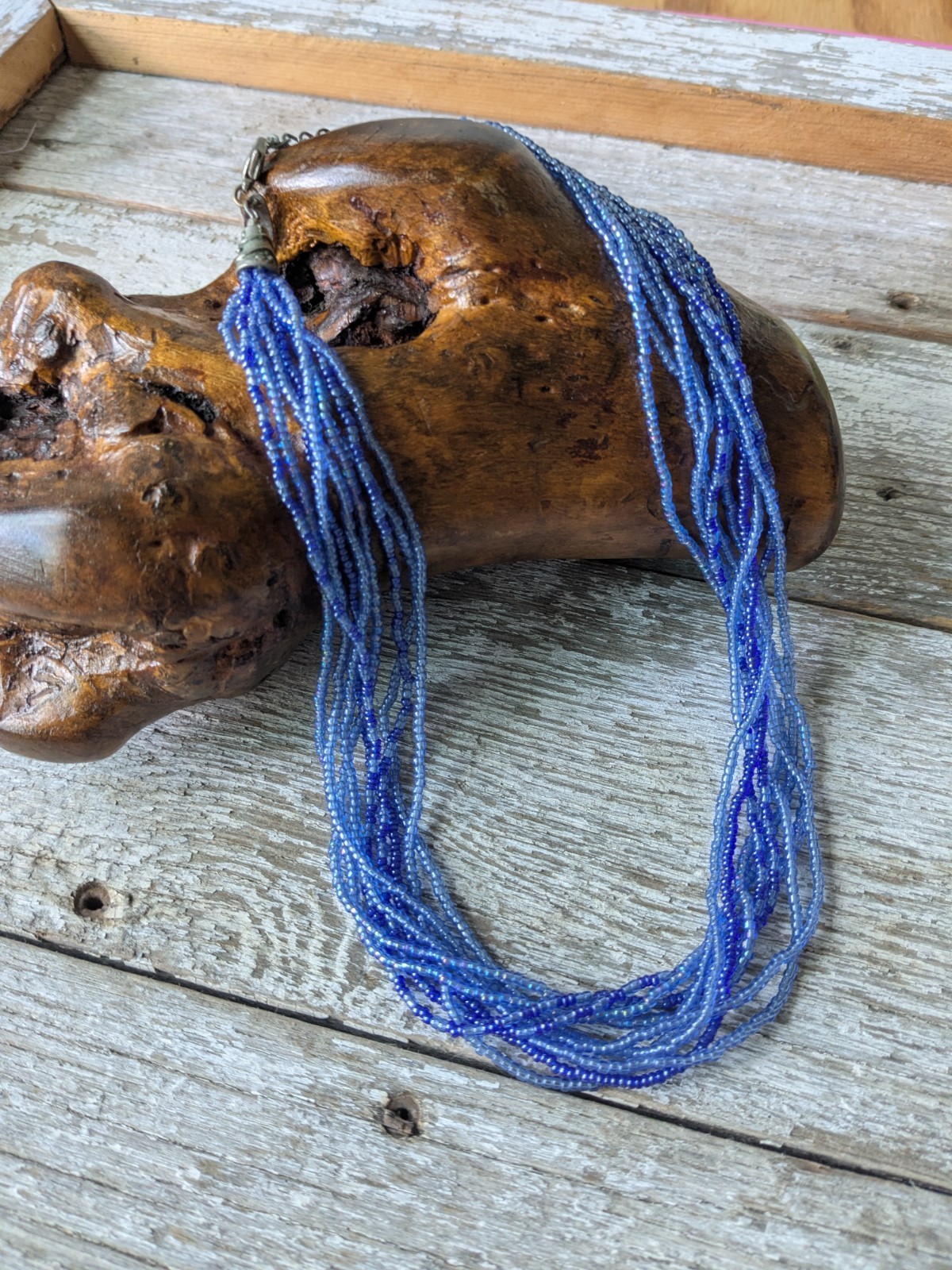 Vintage Y2K Avenue Multi Strand Seed Bead Necklace various Blue hues