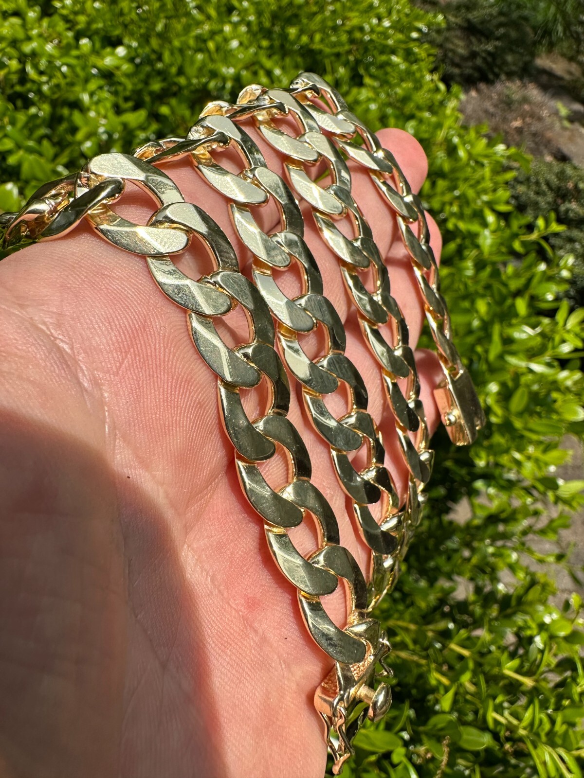 Flat Curb Cuban Link Chain Necklace Real 14k Gold Plated 925 Silver Box Clasp