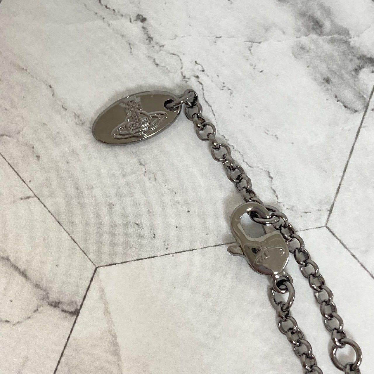 Vivienne Westwood Necklace Petit Orb Gunmetal Clear TOP 1.5 cm x 1.6 cm NO BOX