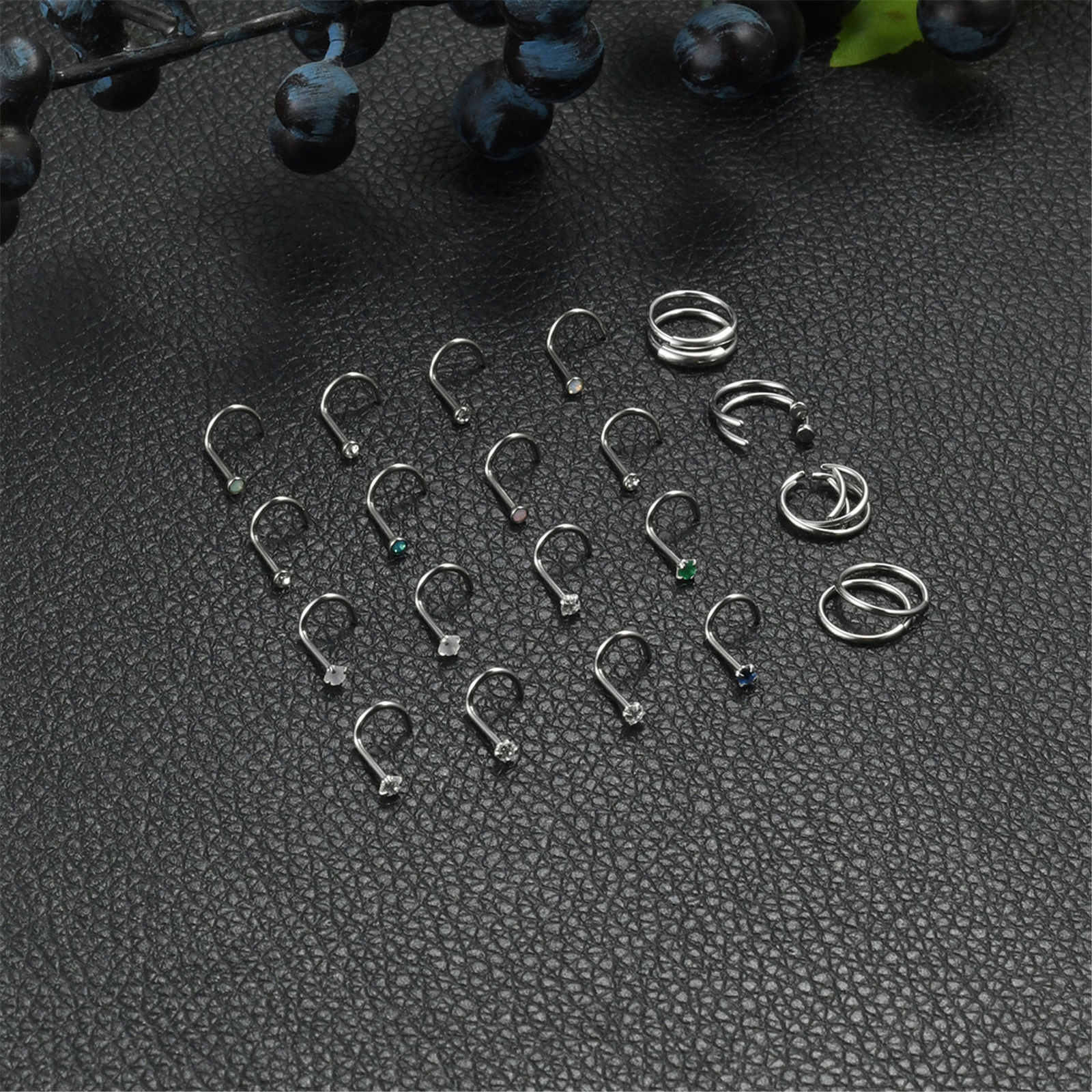 24Pcs 18G Stainless Steel Screw Nose Ring Nostril Piercing Jewelry Set Men Women