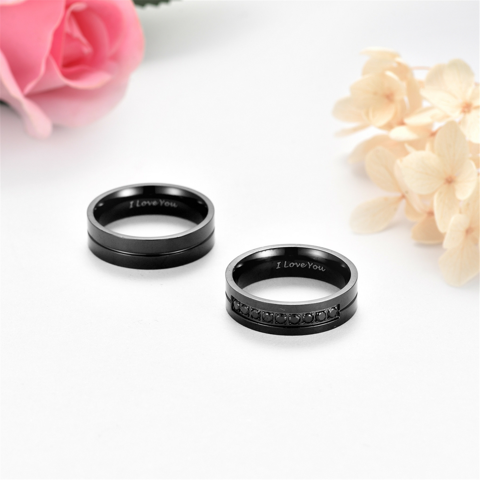 Couples Stainless Steel/Yellow Gold Plated CZ Ring I Love You Promise Band Gift