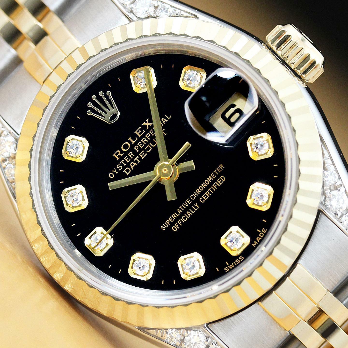 ROLEX LADIES DATEJUST 18K YELLOW GOLD & STEEL QUICKSET WATCH + DIAMOND LUGS