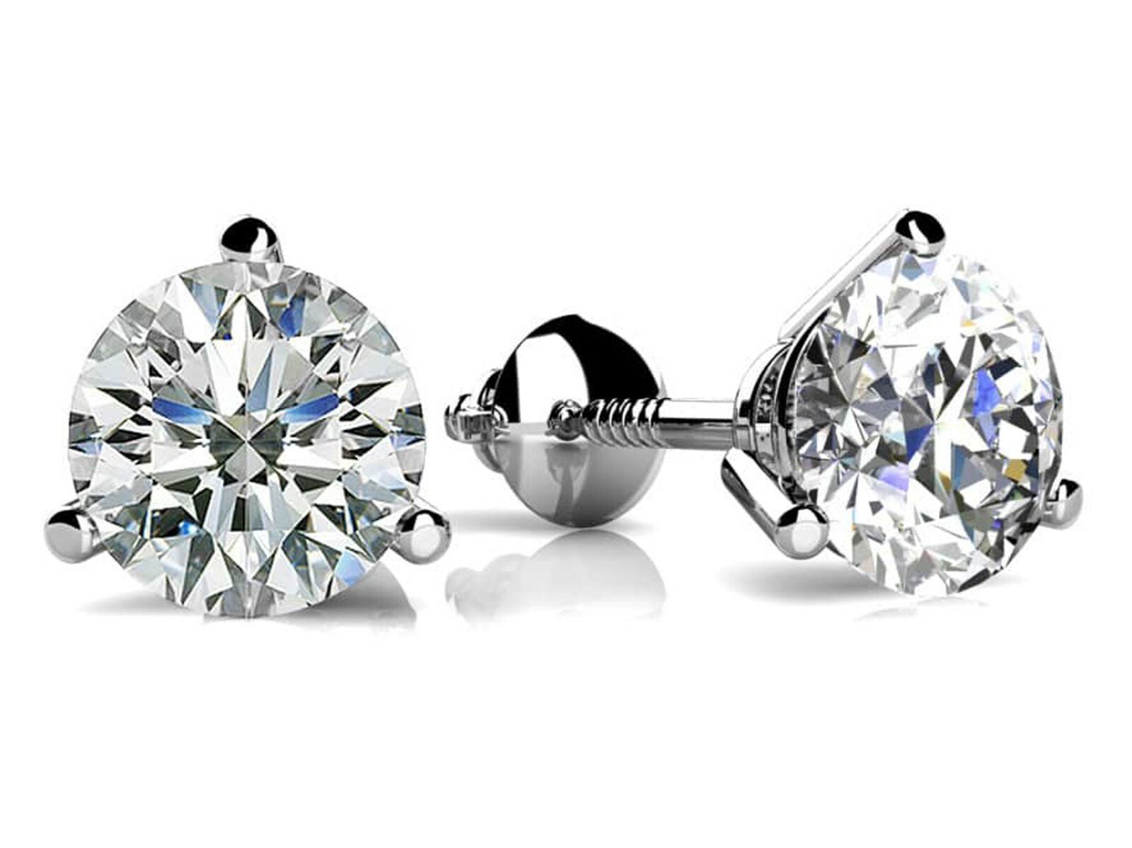 1 ct Round Diamond Studs 18k White Gold Earrings, GIA F VS1 report 1/2 ct each